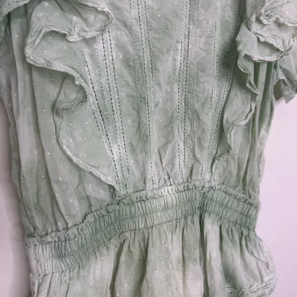 LoveShackFancy Natasha Dress in Moss Green Hand Dye Size Medium 100% Cotton - Image 3