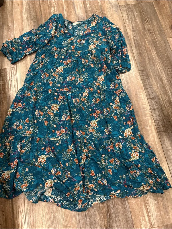 Natural Life Charlotte RayonTiered Midi Dress Teal Floral XS - Image 5