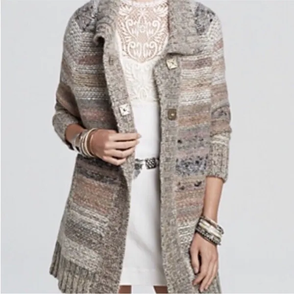 Free People Starlight Shadow Wool Blend Poncho Cardigan Size Small - Image 3