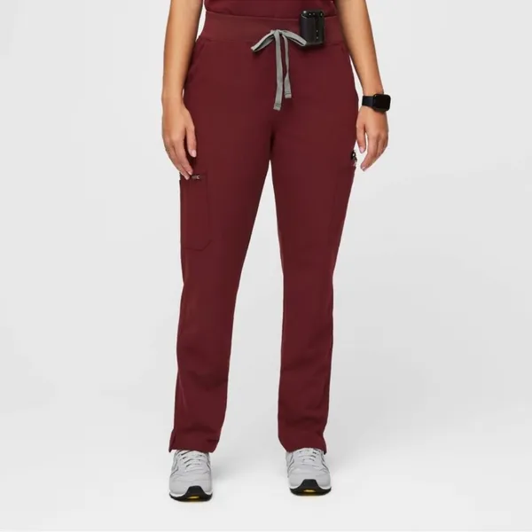 FIGS Yola High Waisted Pant In Burgundy - Image 3