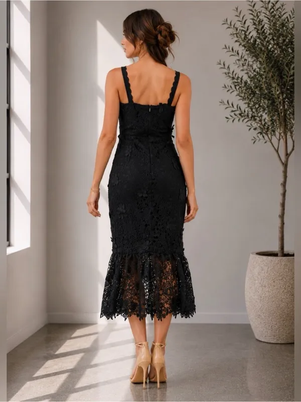 Just Me Women'S Sleeveless V-Neck Floral Crochet Bodycon Maxi Dress S - Image 5
