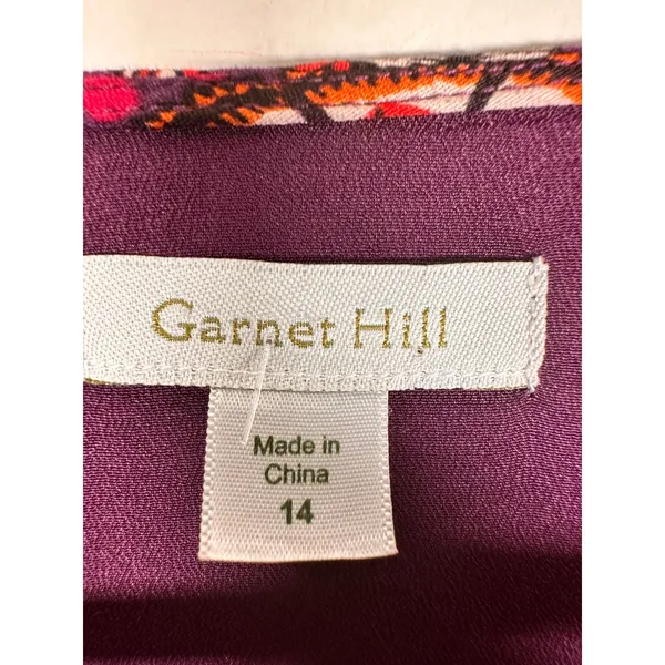 Garnet Hill Tunic‎ Dress Womens 14 Purple Paisley Floral V-Neck 3/4 Sleeve boho - Image 5