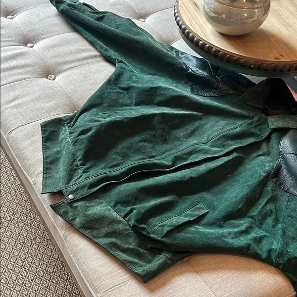 ADA Vintage Emerald Green Suede Bomber Jacket Size L - Image 6