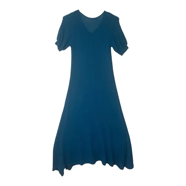 FP Beach women's size small blue knit Montauk midi sweater dress v neck puff sle - Image 5