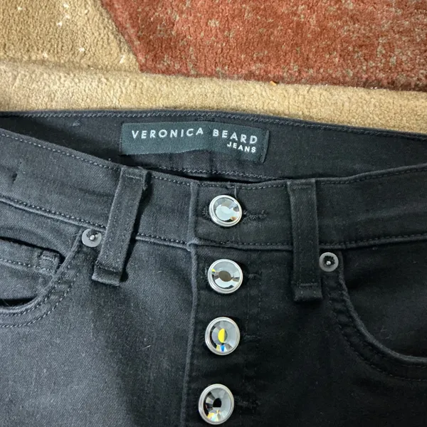 Veronica Beard Crystal Button High Rise Skinny Jeans Womens 26 Black Coal Glam - Image 7