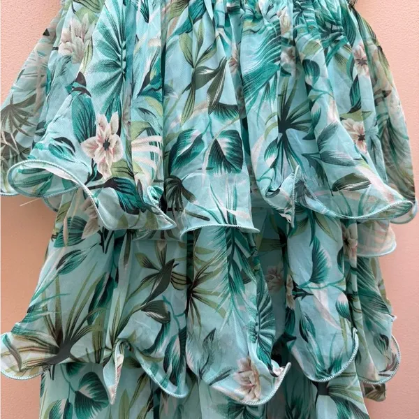 Miss Avenue Floral Print Tiered Ruffle Mini Dress Size Small Tropical Resort - Image 4