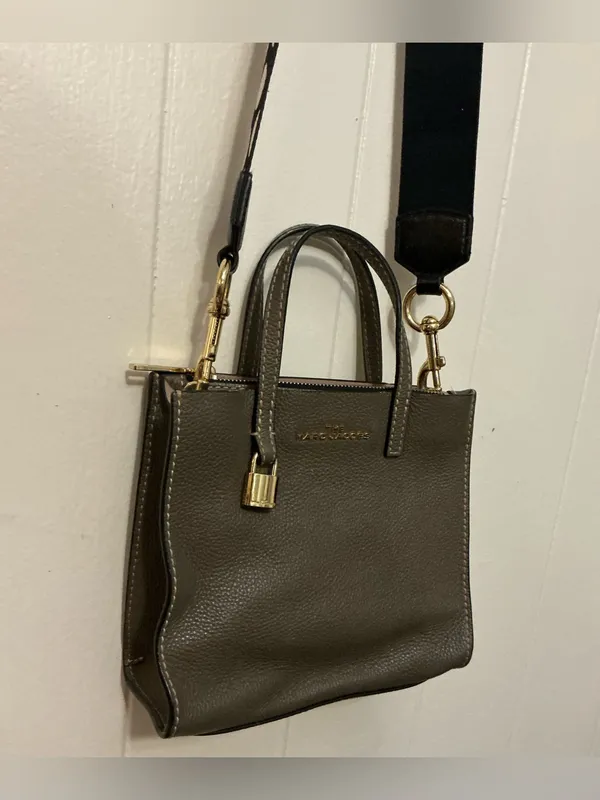 Rare Gray Pebbled Leather The Marc Jacobs Mini Grind Crossbody Tote Handbag Bag - Image 4