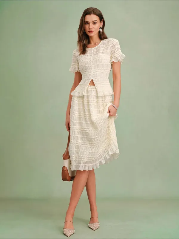 Rihoas Apricot Boat Neck Shirred Tee - Image 5