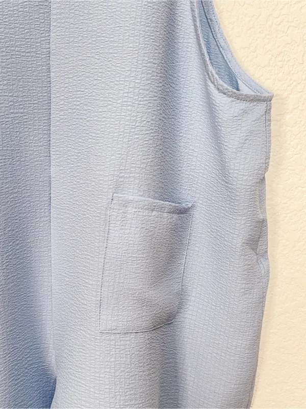 Miss Sparkling Light Blue Tie Strap Pocket Overall Romper Shorts - Image 4