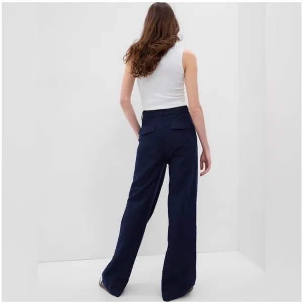 Gap Uniform Linen Pleated Pants 0 Navy Blue Minimal Chic Classic - Image 3
