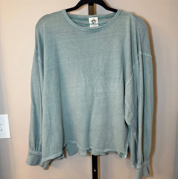 Free People Care FP Ready For This Tee Cropped Oversized Aegean Teal Size Large - Image 3
