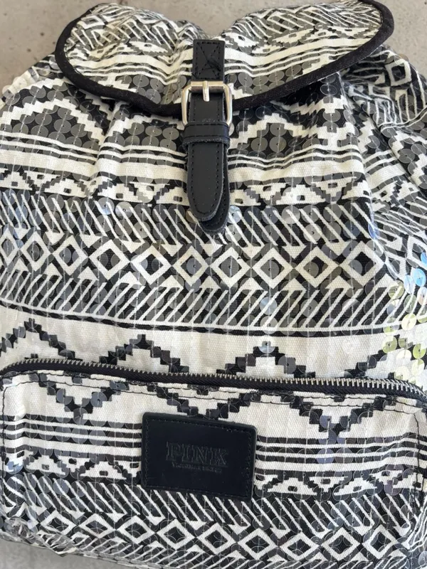 Victoria's Secret PINK Bling Sequin Aztec Backpack in black and white - Image 7