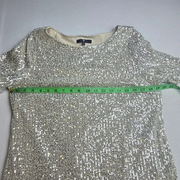 7 For All Mankind‎ 5Y Womens Silver Sequin Shift Mini Dress Short Sleeve Medium - Image 8