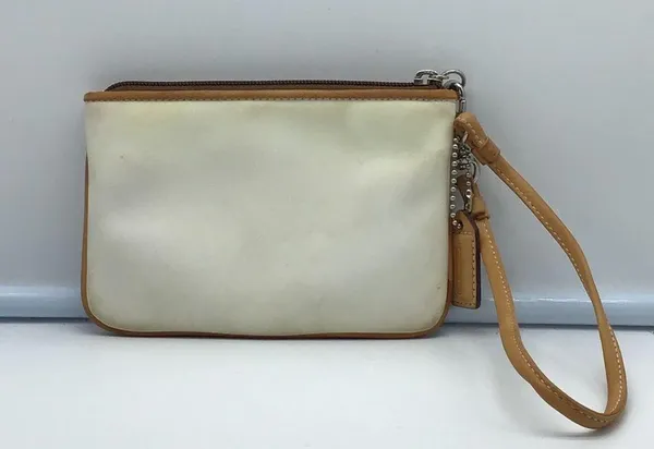 COACH white canvas w/brown trim wristlet - Image 5
