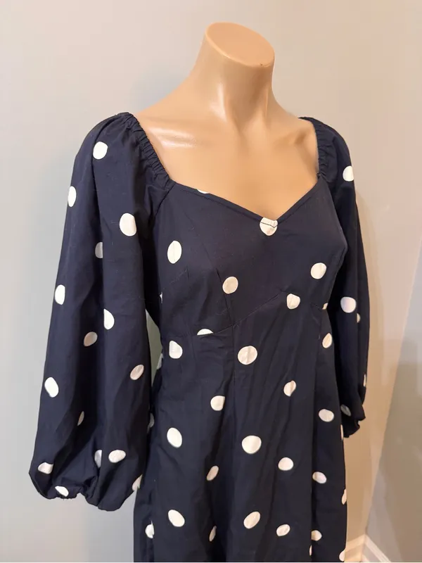 Free Assembly Cotton Polka Dot Maxi Dress Navy Blue White Walmart Small - Image 4