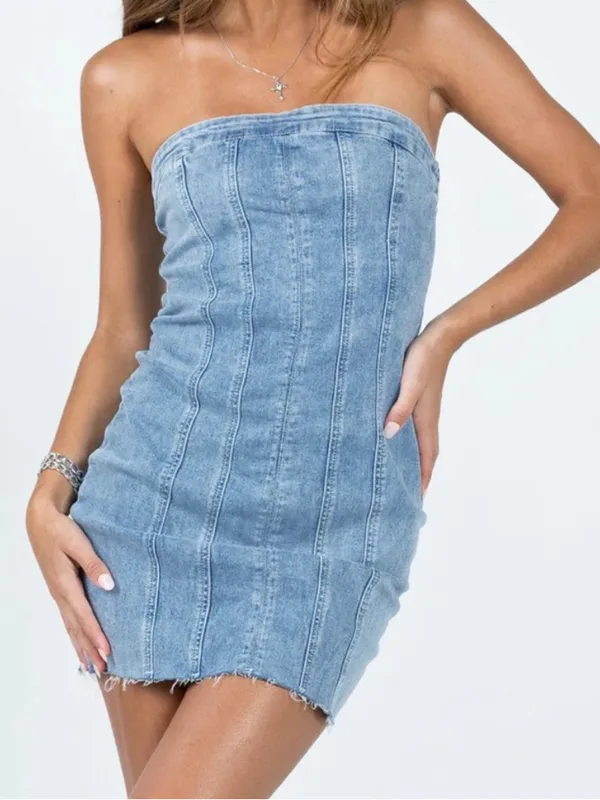 Princess Polly Houser Denim Strapless Mini Dress Women’s Size 10 US NWT - Image 2