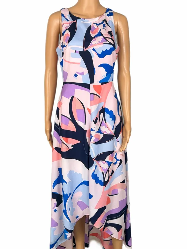 NICOLE MILLER New York Abstract Floral High Low Asymmetrical Maxi Dress Size 4 - Image 2
