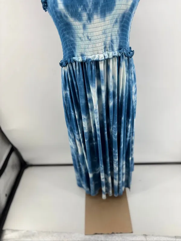 Natural Life Blue Tie Dye Smocked Dress Boho Ruffle Strap Size XS/Small - Image 8