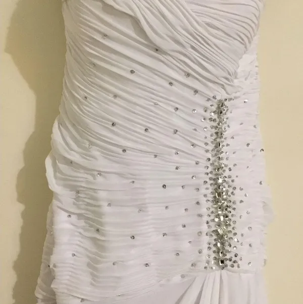 White Karishma Runched Wedding Formal Dress Prom Wedding Sparkly Sequins S - Image 3