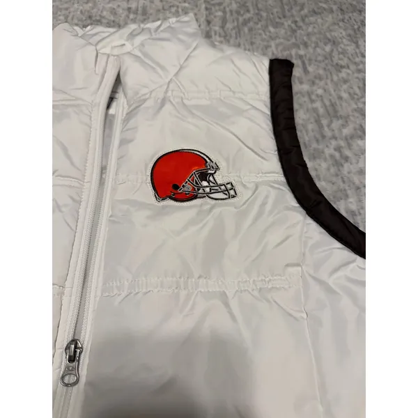 NFL Team Apparel Cleveland Browns Womens White Puffer‎ Vest L NFL Logo NWT - Image 3