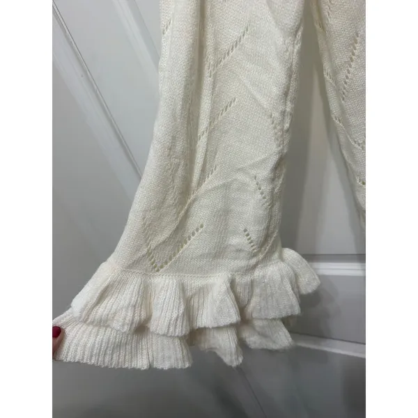 POL Cream Pointelle Knit Ruffle Sleeve Sweater Womens Large Boho Cream - Image 3