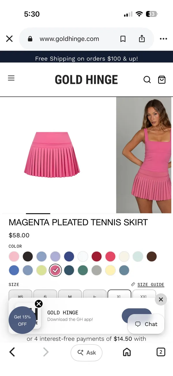 Pleated Gold Hinge Tennis Skirt in Magenta - Image 4