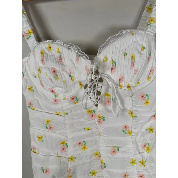 For Love & Lemons CELIA SHIRRED FLORAL EMBROIDERED LACE OPEN-BACK MINI DRESS XS‎ - Image 4