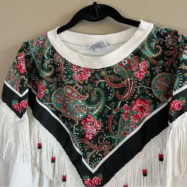 ✨ Vintage‎ Hazelwood Exclusive Women’s White Western Fringe Top Small - Image 2