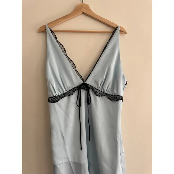 FOR LOVE & LEMONS Mariella Lace Trim Satin Maxi Dress in Blue Size XL - Image 4
