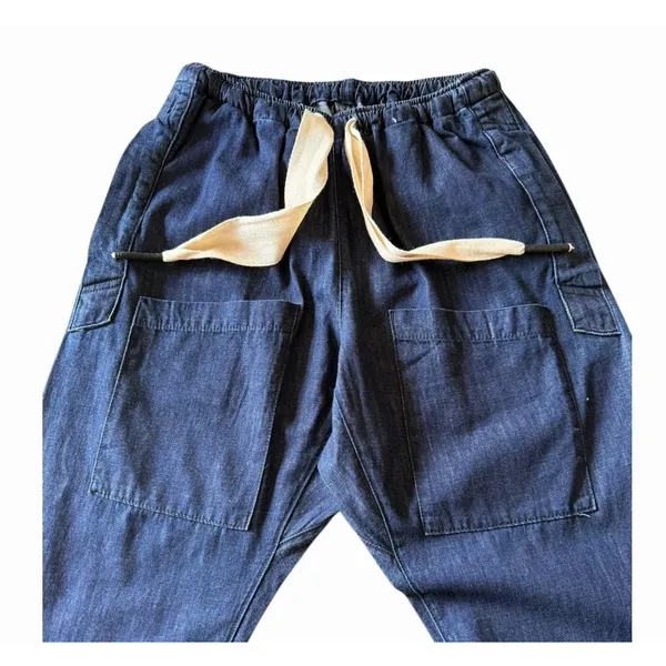 Sandrine Rose NWT Dark Indigo Denim Cargo Crop Pants Drawstring Small - Image 5