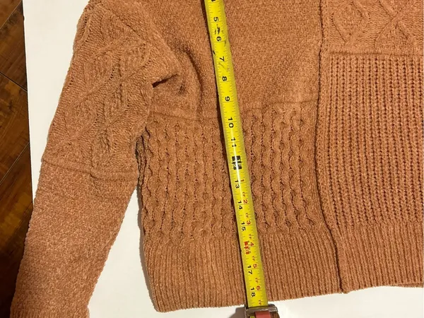 Pink Rose Patchwork Cable Crewneck Sweater in Rust - Image 6
