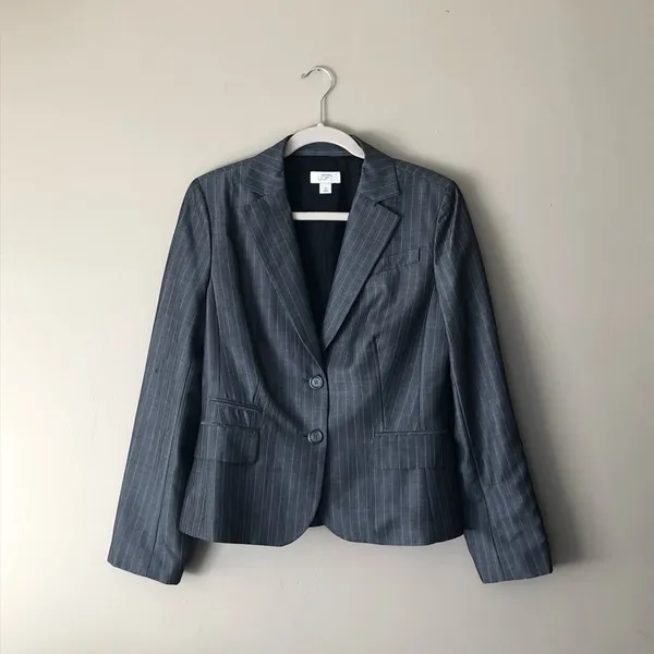LOFT | Gray Pinstriped Wool Blend Blazer Sz 10 - Image 2
