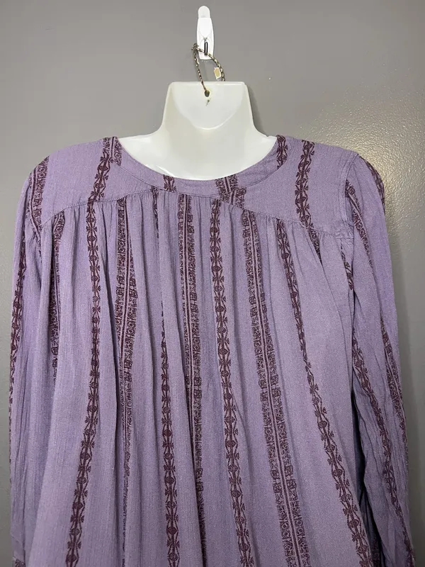Free People Blouse Womens Medium Purple Striped Henley Long Sleeve Tunic Top - Image 9