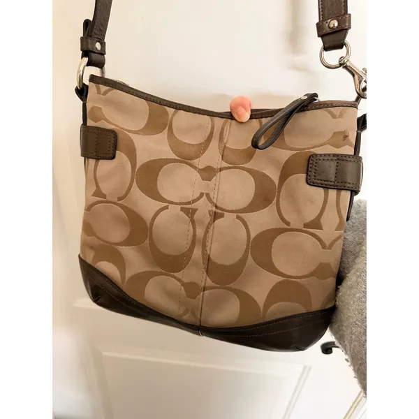 Coach Signature Optic Metallic Chain Duffel Crossbody Bag Monogram Brown - Image 3