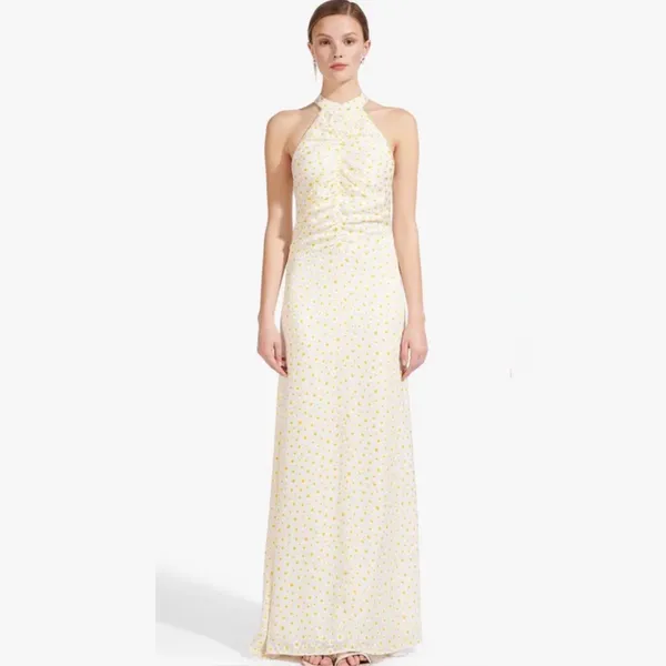 NWOT STAUD Coastal Daisy Ruched Halter Maxi Dress in Yellow - Image 3