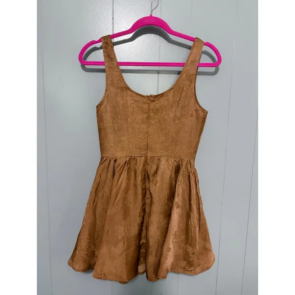 NEW 12th Tribe Brown Kit Mocha Floral Boho Satin Sleeveless Micro Mini Dress S - Image 8