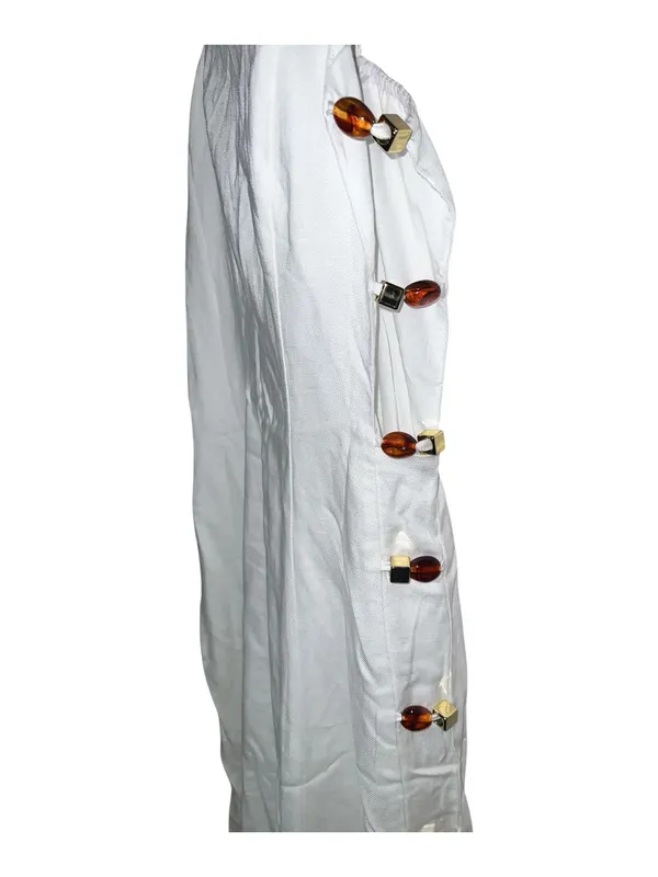 Commense Amber Detail Cami Midi Dress White Linen Blend Side Cutout Size S NWT - Image 4