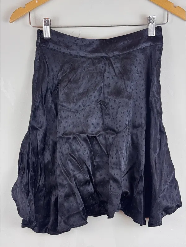 Free People Starstruck Black Satin Jacquard Star Ruffle Wrap Mini Skirt NWT 0 - Image 8