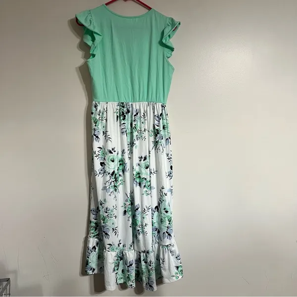 NWT Womens PatPat Ruffle Sleeve Hi-Lo Floral Print Teal White Dress‎ Size Medium - Image 5