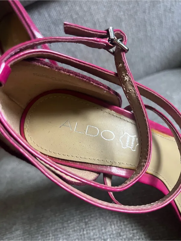 Aldo Burgundy Red Strappy Block Heel Sandals - Image 3