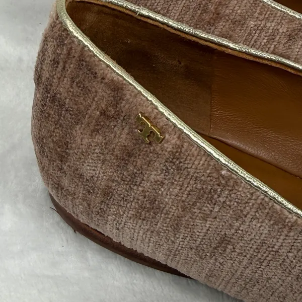Tory Burch Dusty Rose Velvet Ribbed Smoking Slipper Loafers Gold Trim Flats 9.5‎ - Image 5