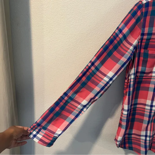 SO Perfect Shirt Pink &‎ Blue Plaid Soft Rayon Relaxed Fit Button Front Size M - Image 5