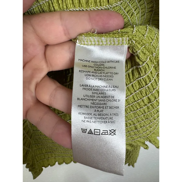Anthropologie Smocked Puff Sleeve Top Chartreuse Green Textured Blouse Small - Image 4
