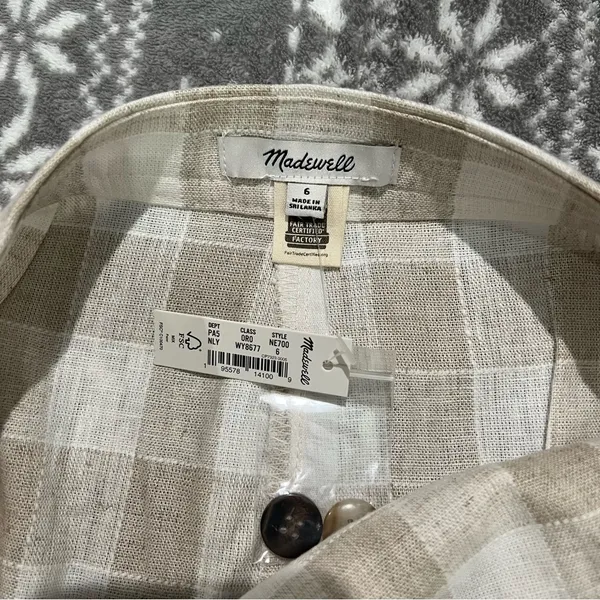 Madewell Linen‎ Blend Tulip Hem Mini Skirt NWT Size 6 Gingham Minimalist Casual - Image 5