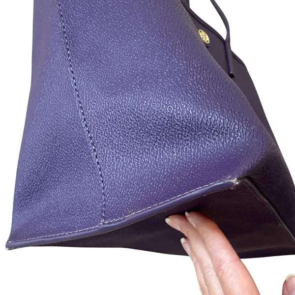 Tory‎ Burch Purple Pebbled Leather Tote Bag Large Double T Logo Work Office - Image 4