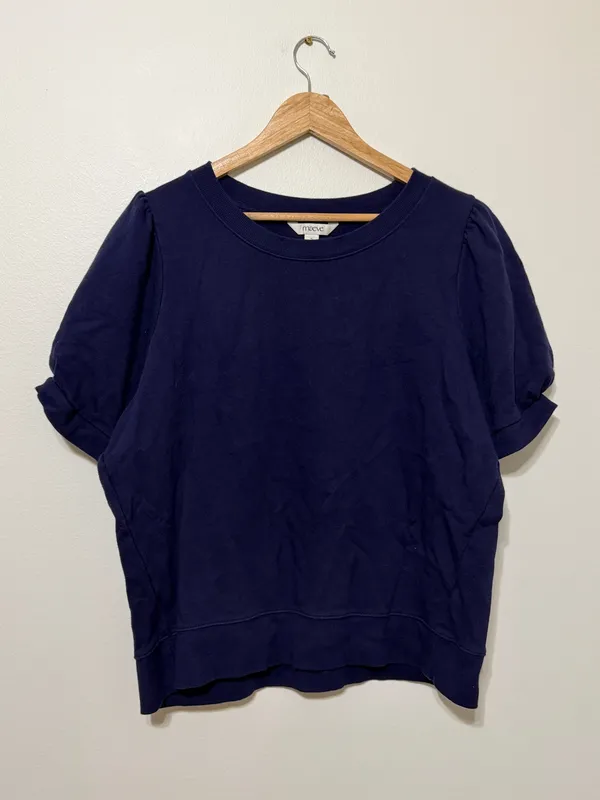 Anthropologie Maeve Puff-Sleeve Sweatshirt Tee in Navy Size XL Top - Image 2