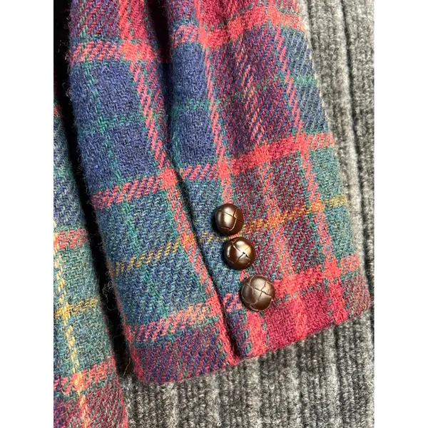 Vintage 90s LIZSPORT Blazer Women 10 Plaid Wool Shoulder Pads Tartan Jacket Fall - Image 7