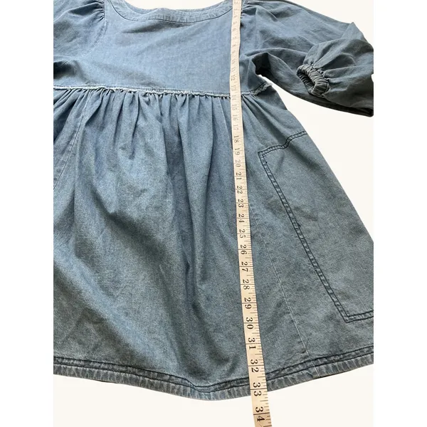 Free‎ People Denim Babydoll Mini Dress Blue Long Sleeve Pockets XS - Image 7