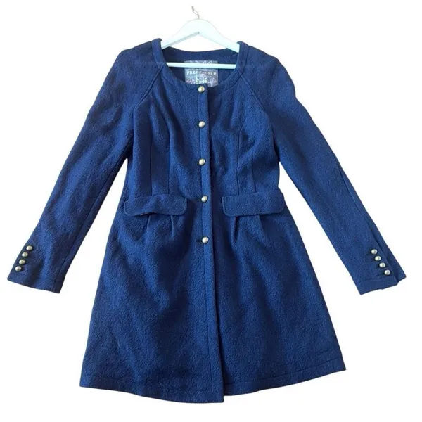 Free People Sargent Military style wool navy peacoat M - Image 2