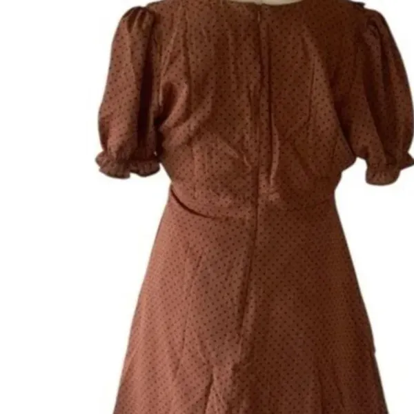 NWOT Blu Pepper POLKA DOT COLLARED VELVET TIE MINI BABYDOLL DRESS RUST BROWN - Image 5